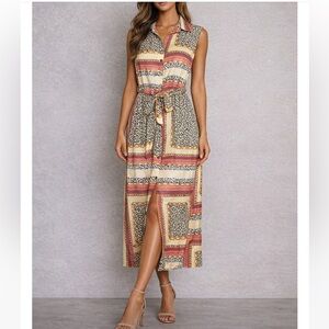 Chepe Animal Print Sleeveless Shirt Dress